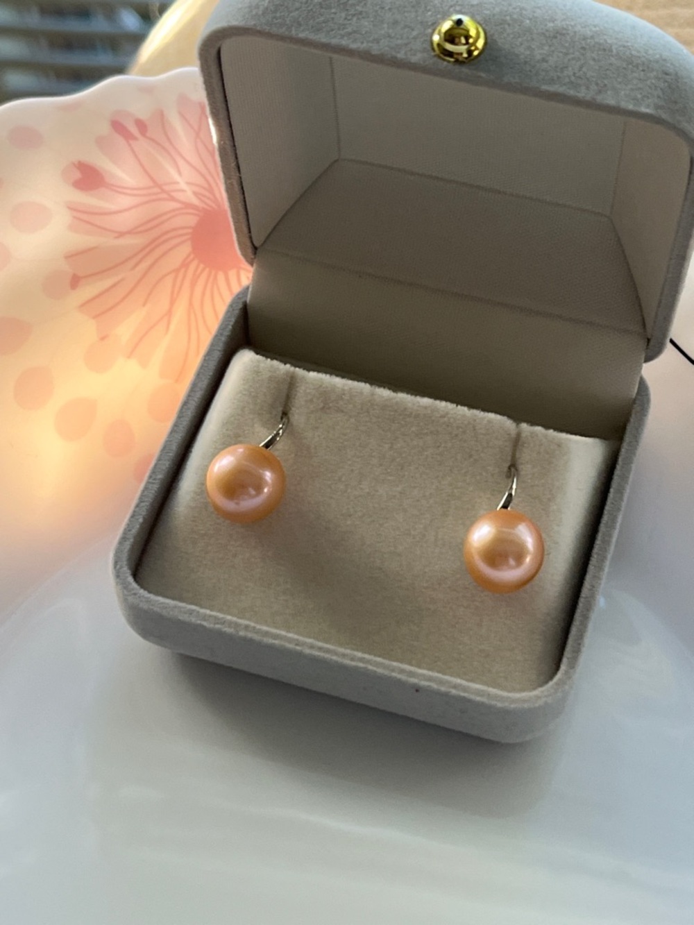 Peach Pearl Drop Earrings for Women - Elegant Peach Pink Pearl Dangle